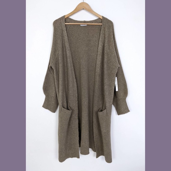 Theo & Spence Women's Open Front Cardigan with Pockets In Latte Khaki Brown - Picture 1 of 5